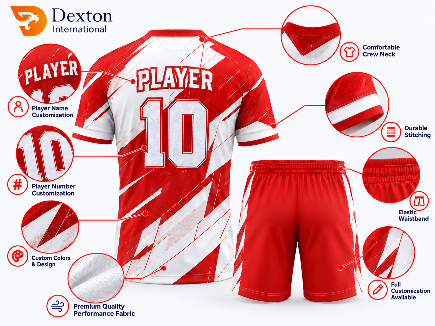 Red and white football uniform showing player name number